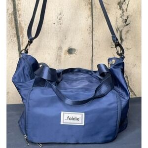 The Foldie Travel Bag Zip Closure Foldable Navy Expandable Tote Adjustable